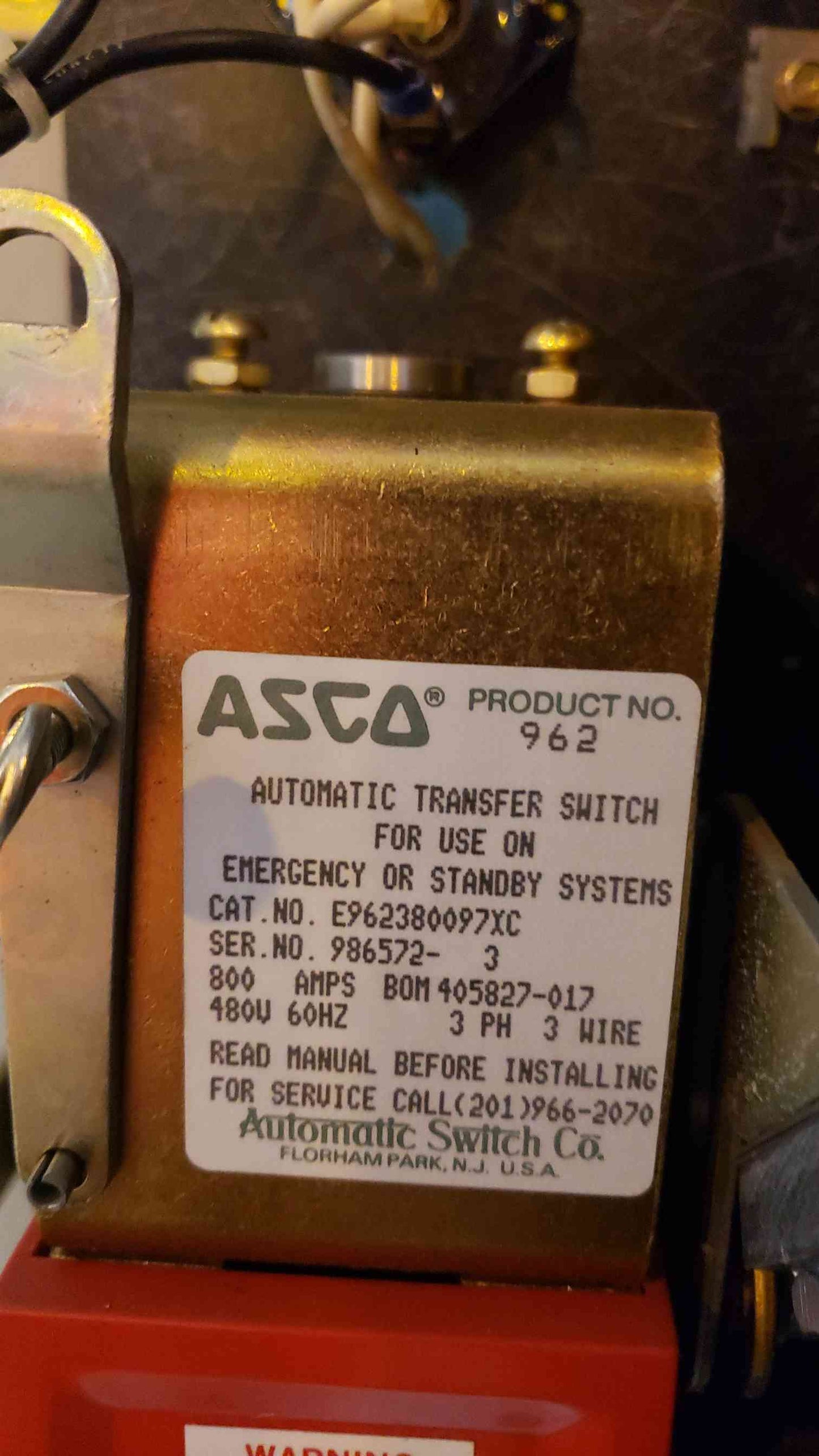 ASCO 800A 480V 3PH Bypass Isolation ATS Transfer Switch Product 962 (SKU: 103198)