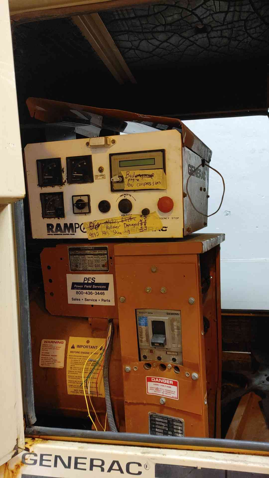 50KW Generac 1PH Diesel AS-IS Not Working "Rollover Damage"(103187)