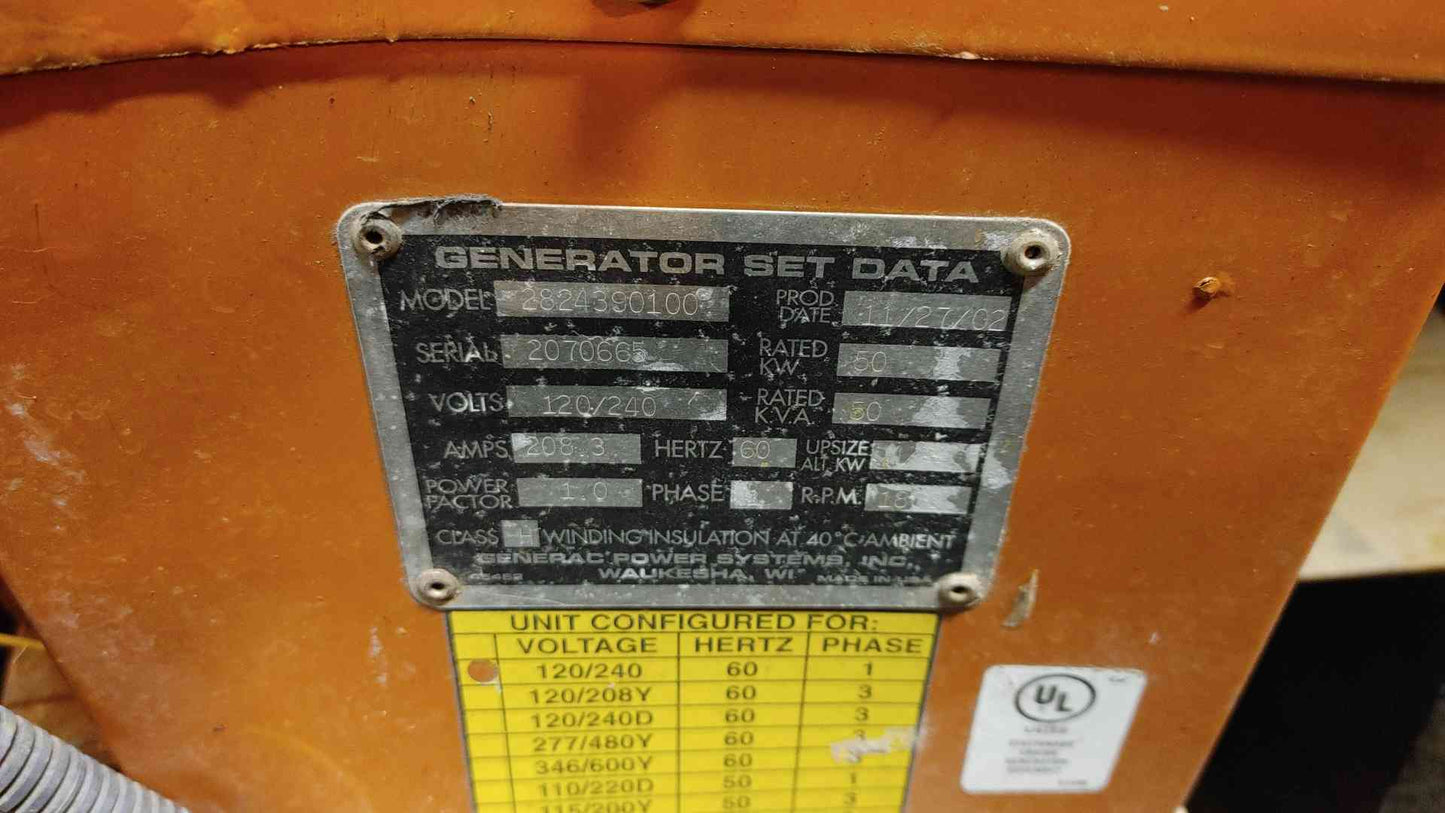 50KW Generac 1PH Diesel AS-IS Not Working "Rollover Damage"(103187)