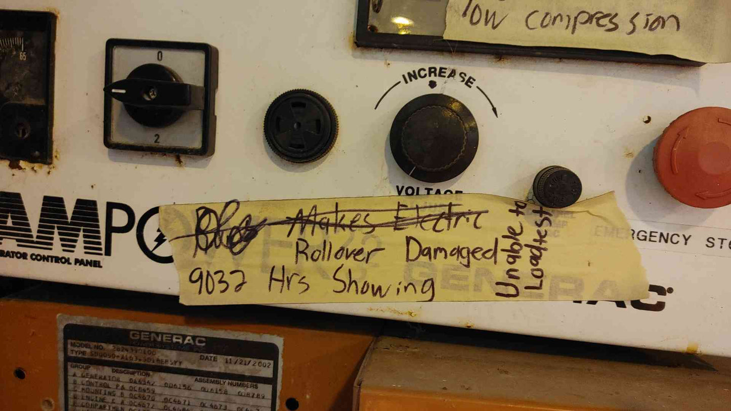 50KW Generac 1PH Diesel AS-IS Not Working "Rollover Damage"(103187)