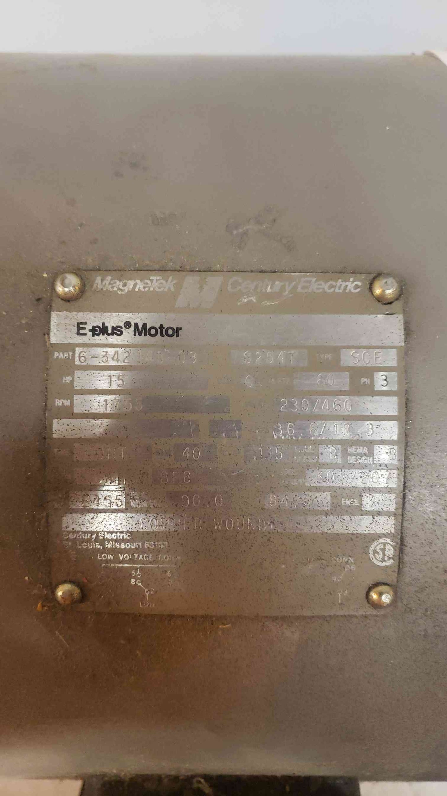 15HP MagnaTek EPlus Motor 230V 3PH S254T (SKU:103238)(103238)