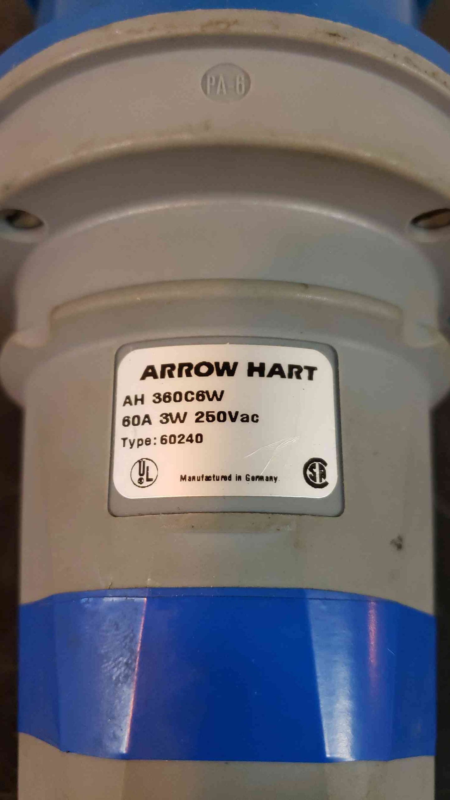Arrow Hart 60A 3W 250VAC Plug 360C6W(103316)