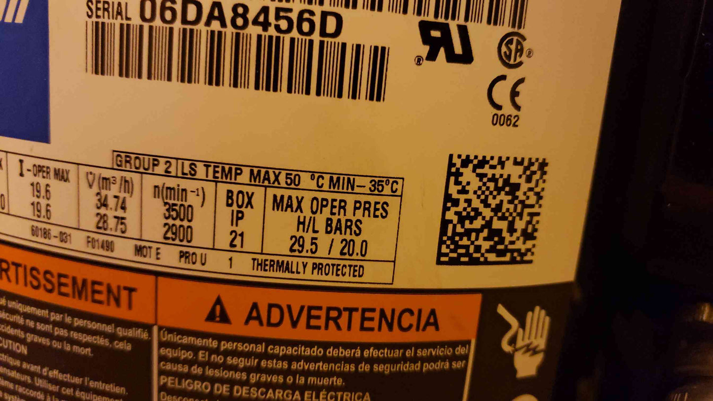 Copeland Scroll Compressor ZR125KCETFD450(S6LLST4690)