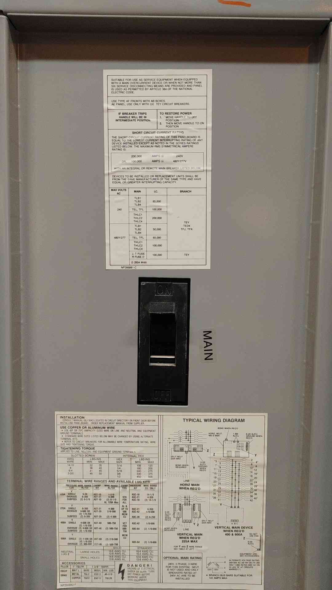 AF55SN GE A Series Panelboard 120/240V 225A 3PH 4W w/ Main(103441)