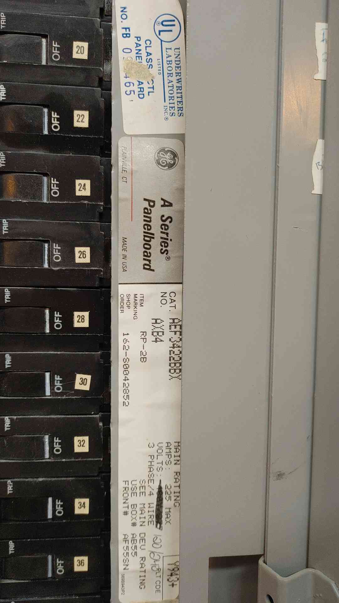 AF55SN GE A Series Panelboard 120/240V 225A 3PH 4W w/ Main(103441)