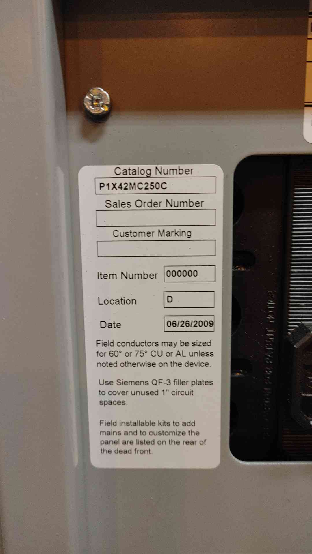 250A Siemens Panelboard 208Y/120V 3PH 4 Wire 150A Main Loaded(103583)