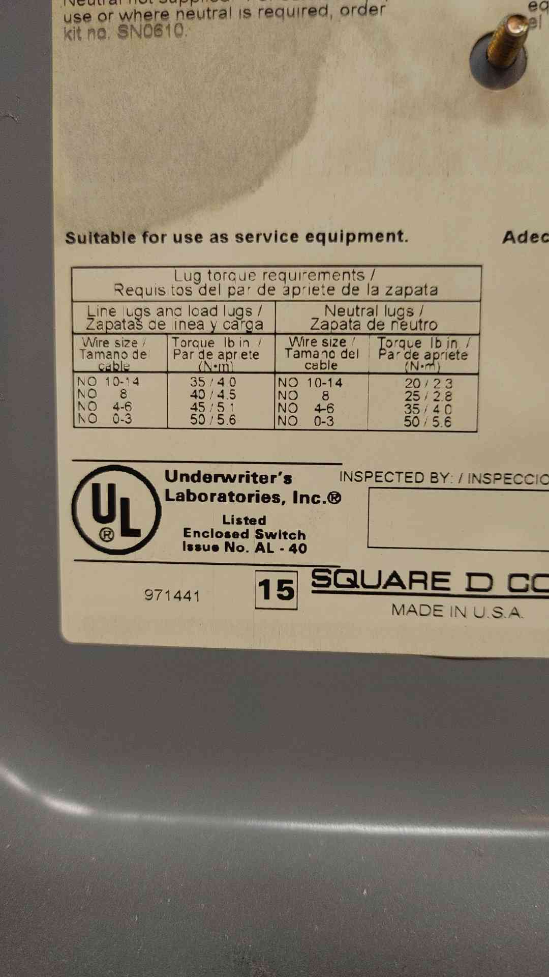 *Pickup Only* Square D General Duty Safety Switch Interruptor 100A 240VAC AL(103641)