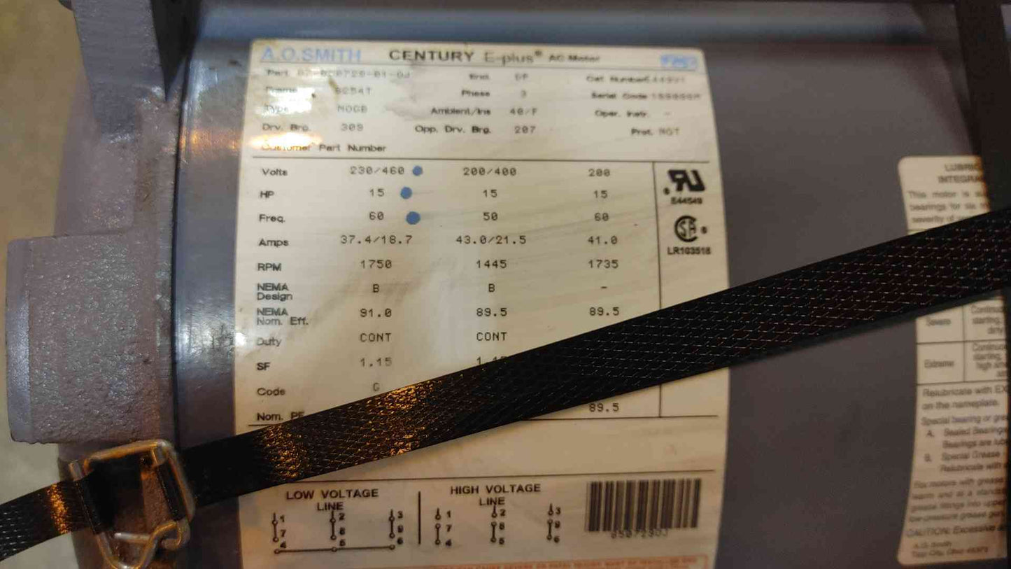 A.O. Smith Century E-Plus 15HP 230/460V 3PH AC Motor E449V1(103954)