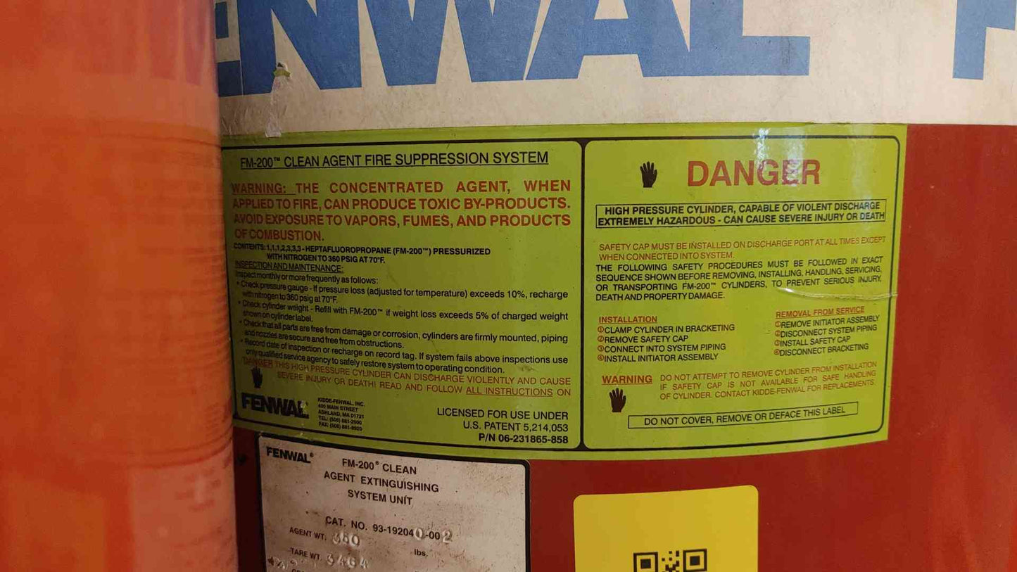 Fenwal Fire Suppression System 360 LBS FM-200 Agent(103943)