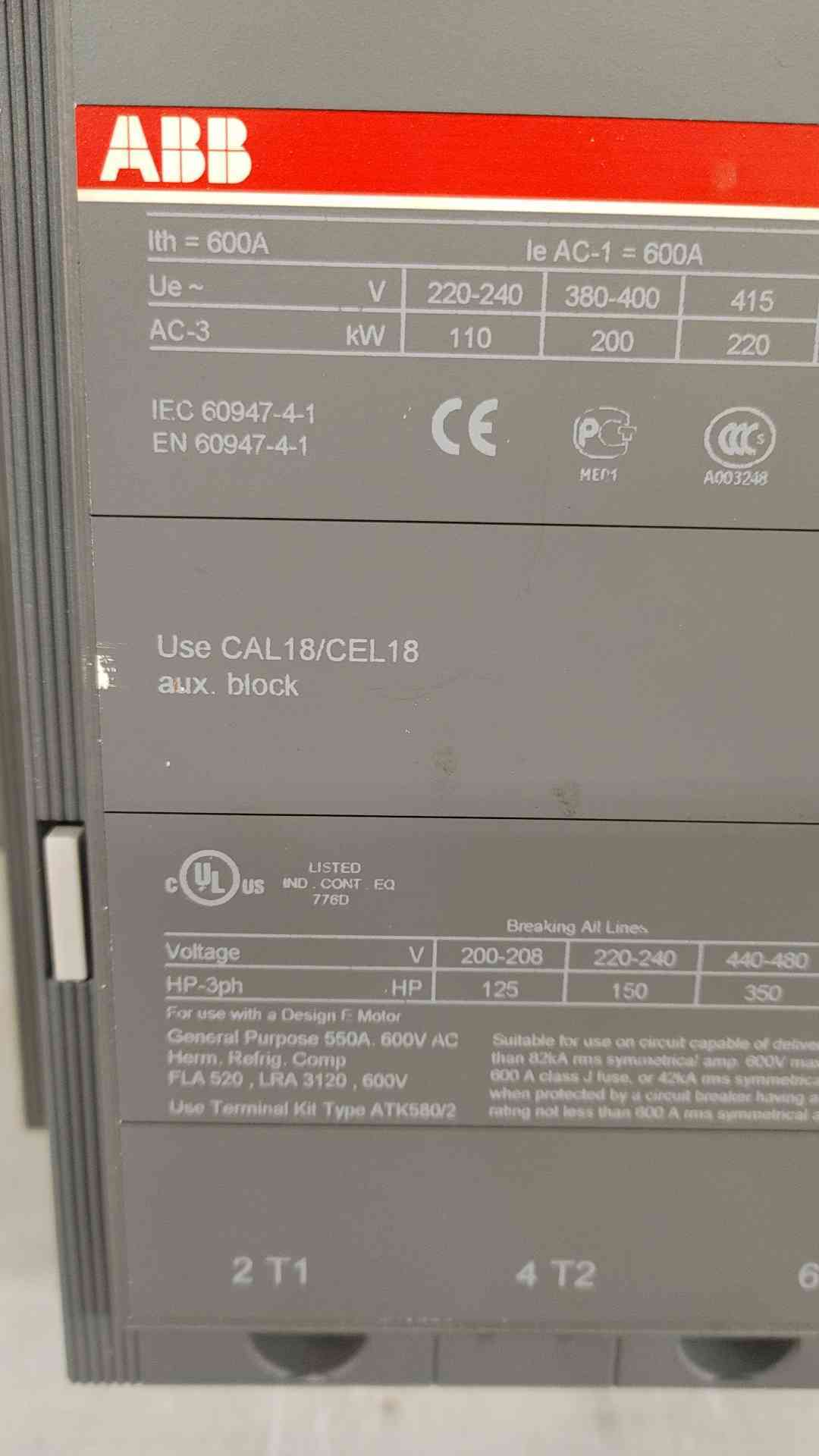 ABB Contactor 600A 100-250V AF400-30(104044)