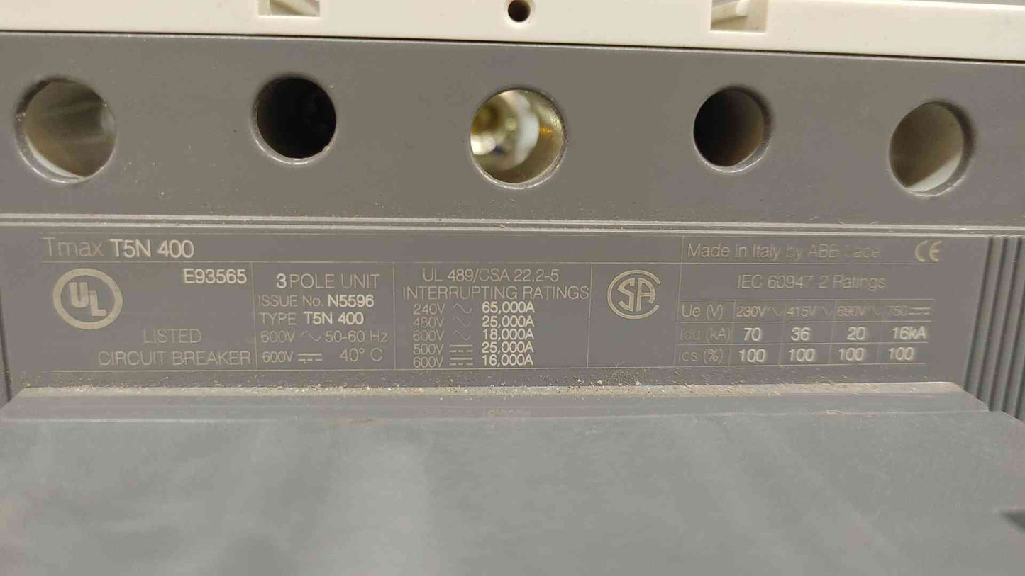 ABB Circuit Breaker 3 Pole 600VAC 400A T5N400(104046)