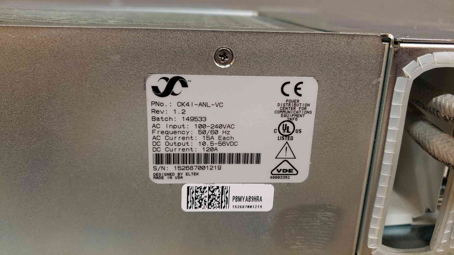 Elltek Rectifier Shelf 100-240VAC 15A/Feed 120ADC CK41-ANL-VC Populated(104144)