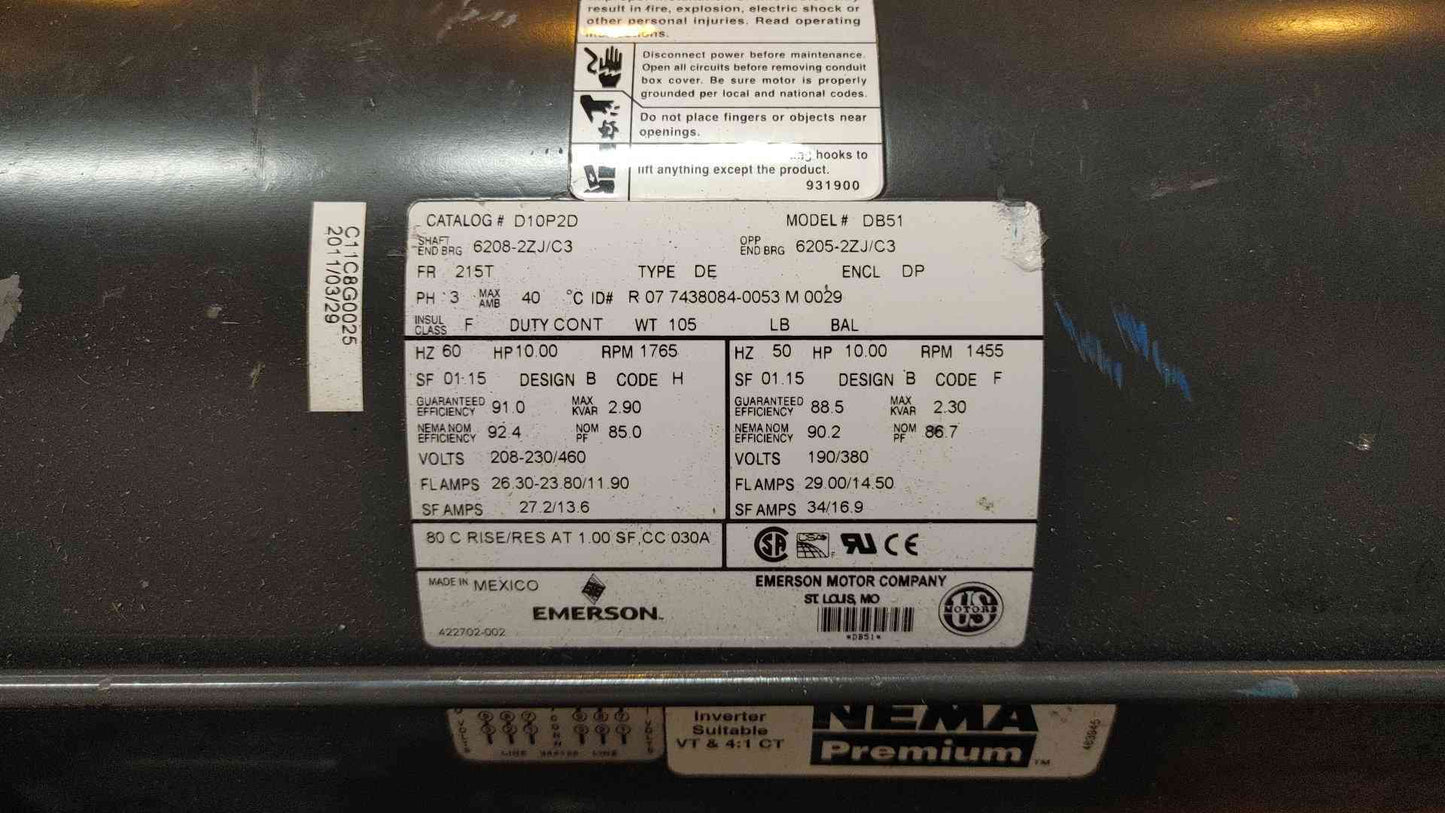 Emerson 10HP Motor 3PH 208-230/460V DB51 D10P2D-10HP(104345)
