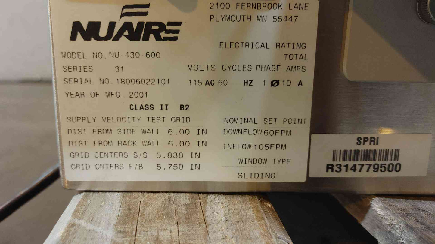 6' Biological NuAire Safety Cabinet BSC NU-430-600 B2 Ducted Type(104354)