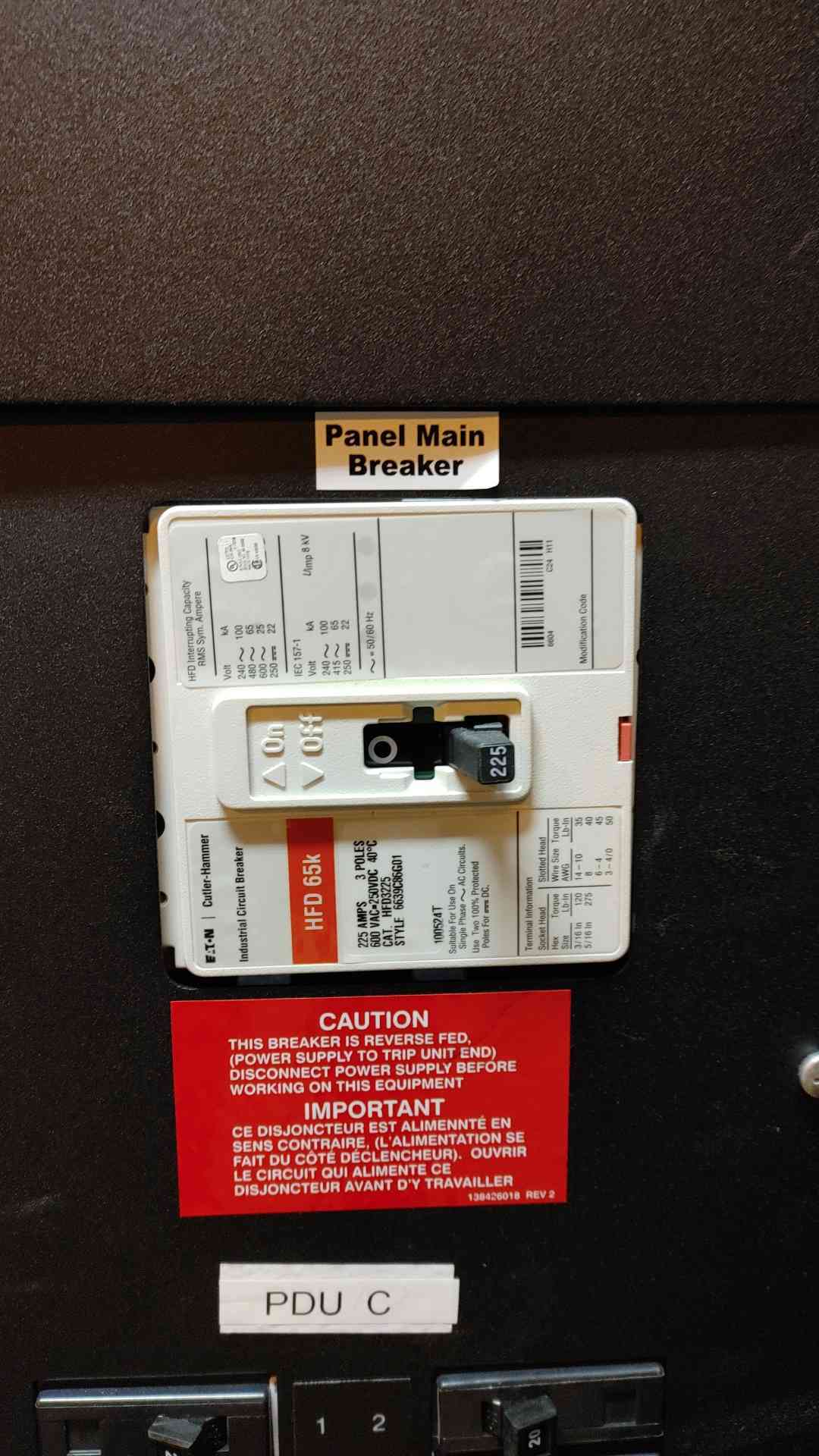 150KVA Eaton PDU-A 480V x 208/120 3PH 4W EE083SXX12 '11(104592)