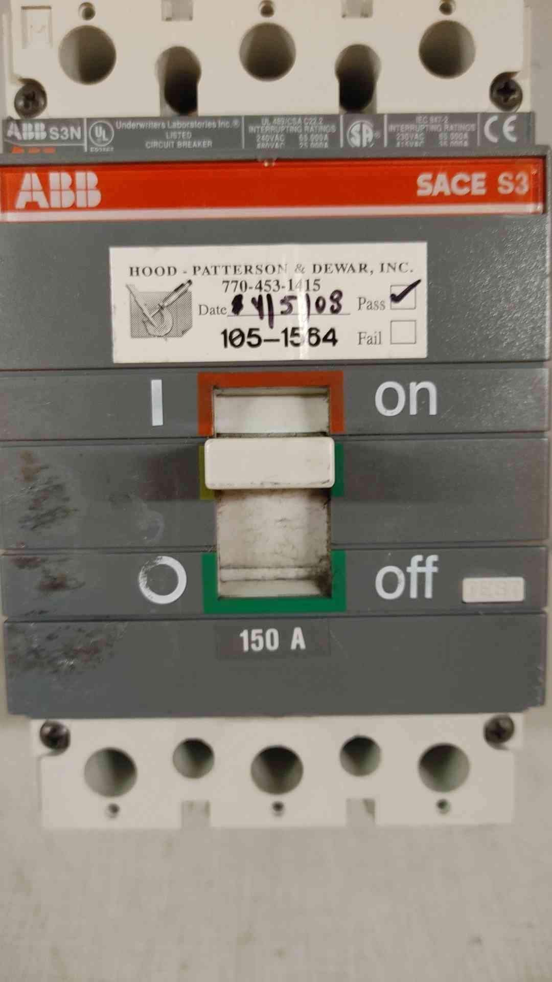 ABB Sace S3N 150A 3 Pole Circuit Breaker 600VAC 600VDC 65000A L-4199(104638)