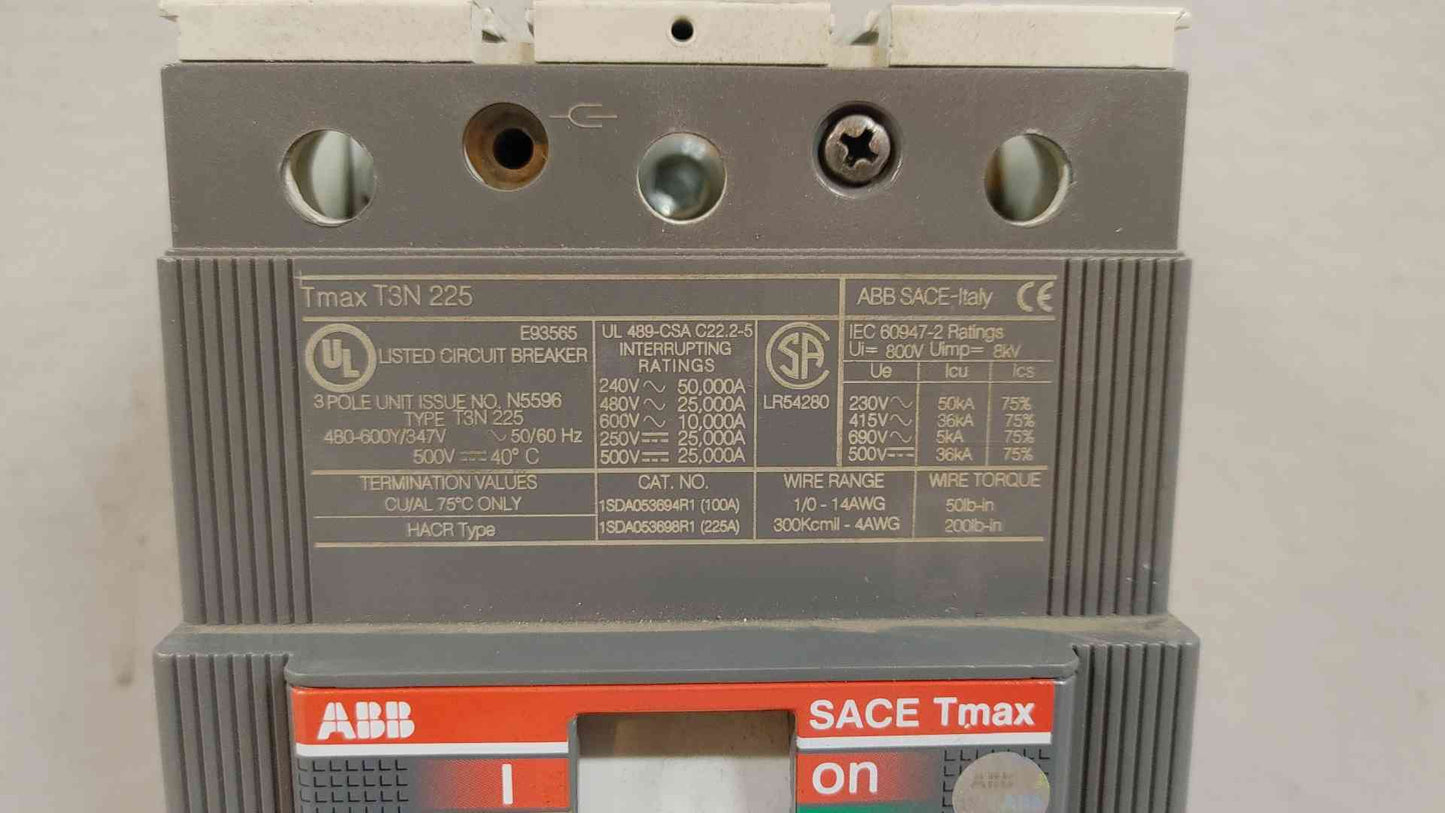 ABB Sace Tmax T3N 225A 3 Pole Circuit Breaker 480-600Y/347V N5596(104646)