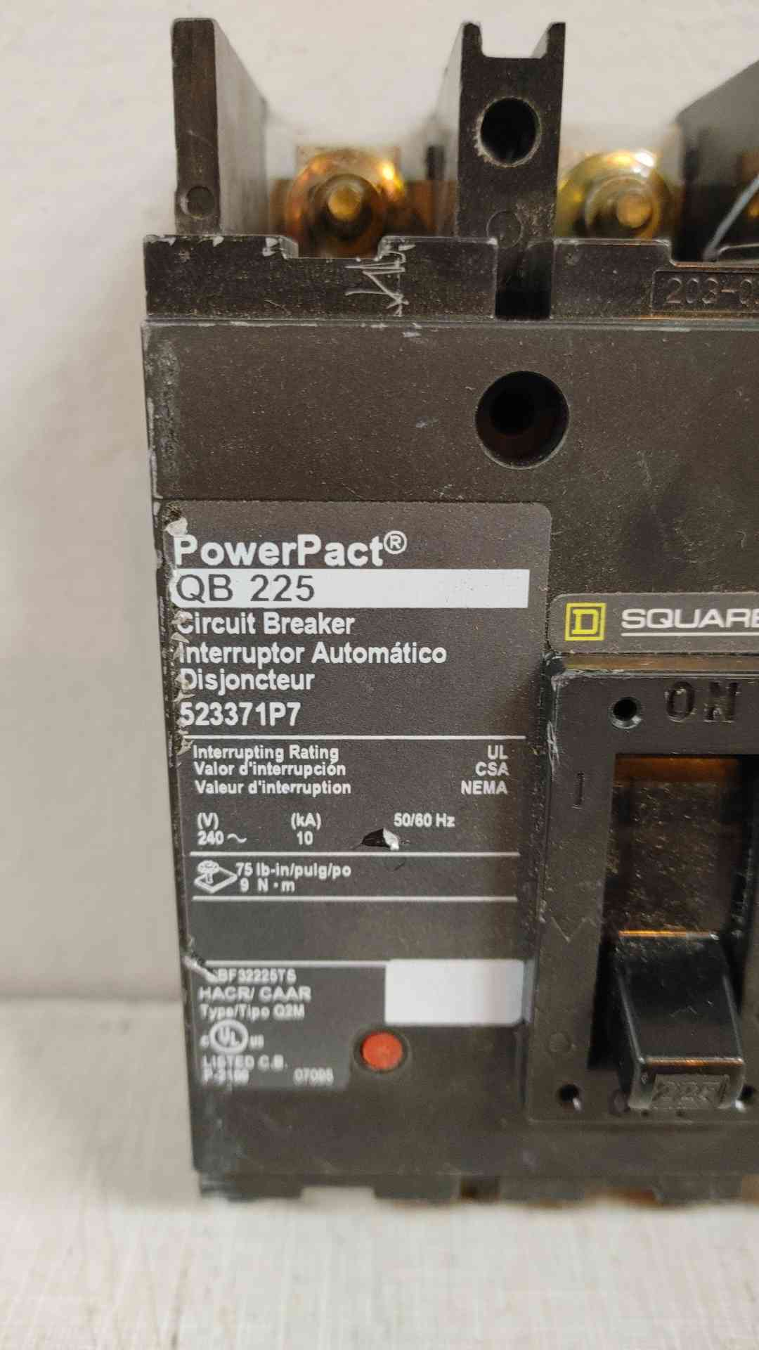 Square D PowerPact 225A 3 Pole Circuit Breaker 240V 10KA QB225(104633)