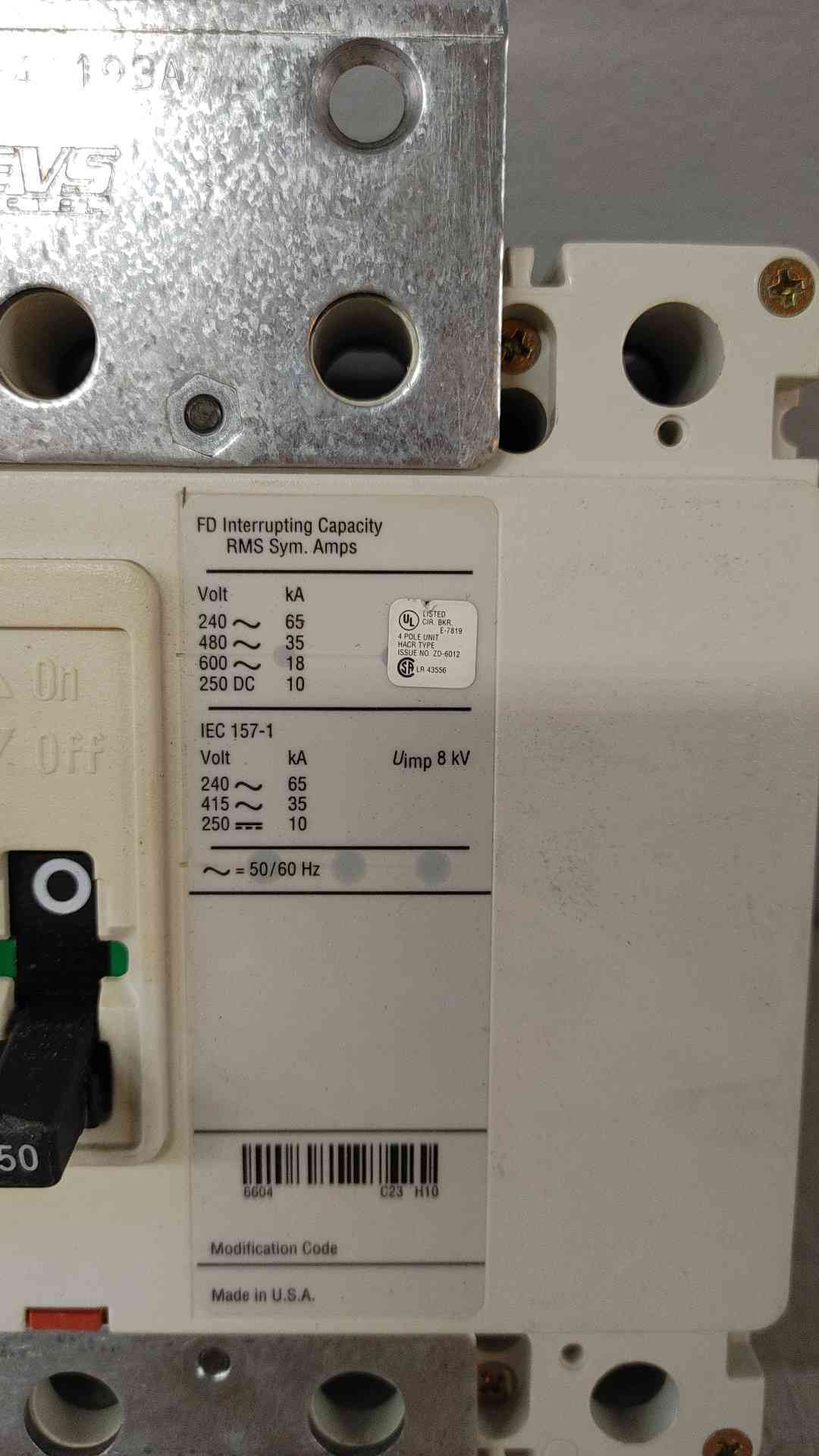 *Pickup Only* Cutler-Hammer 150A 4 Pole Circuit Breaker 600VAC 250VDC FD4150WA06(104742)