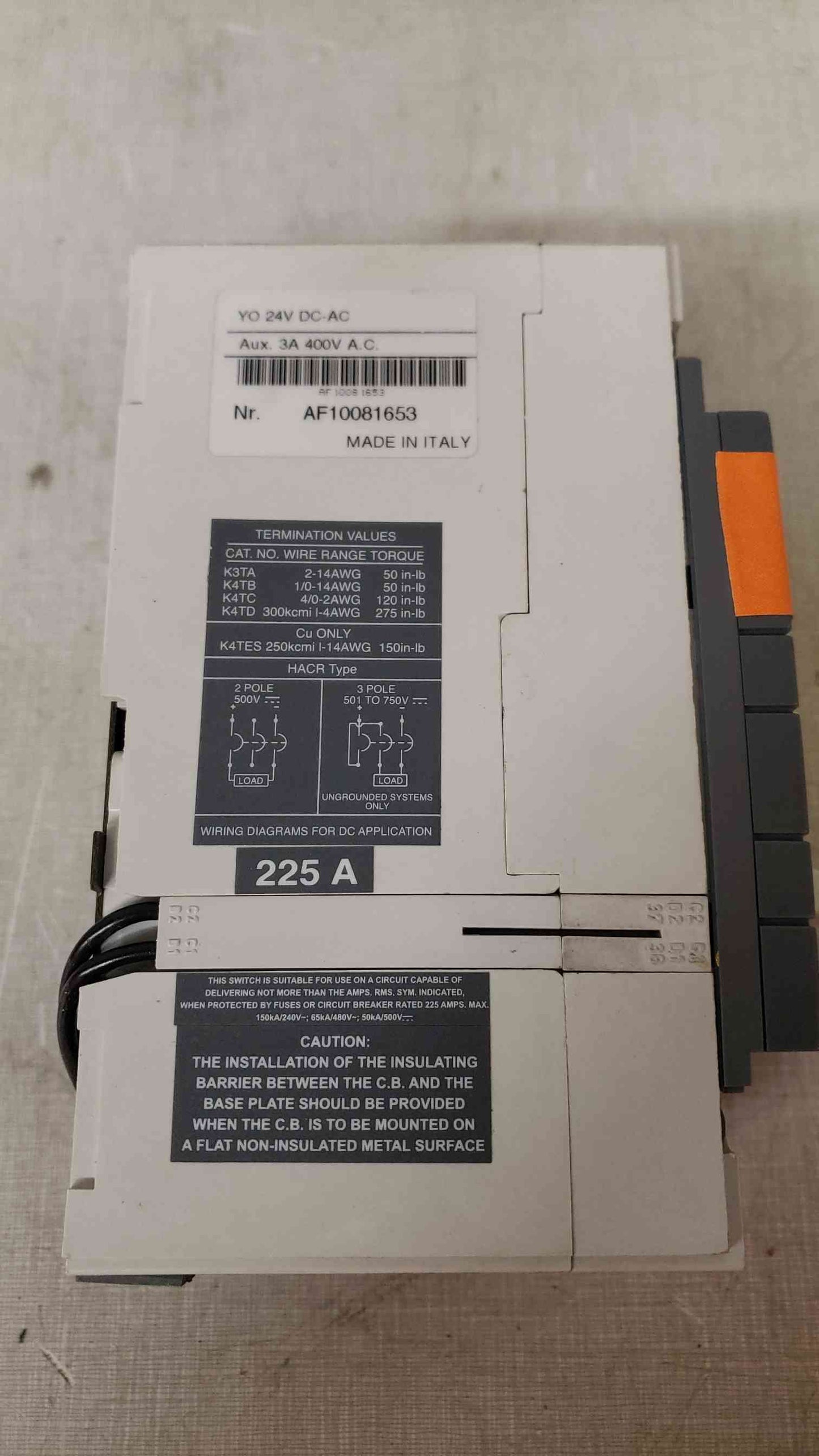 ABB SACE S3 225A 3 Pole Breaker OM-1374(104774)