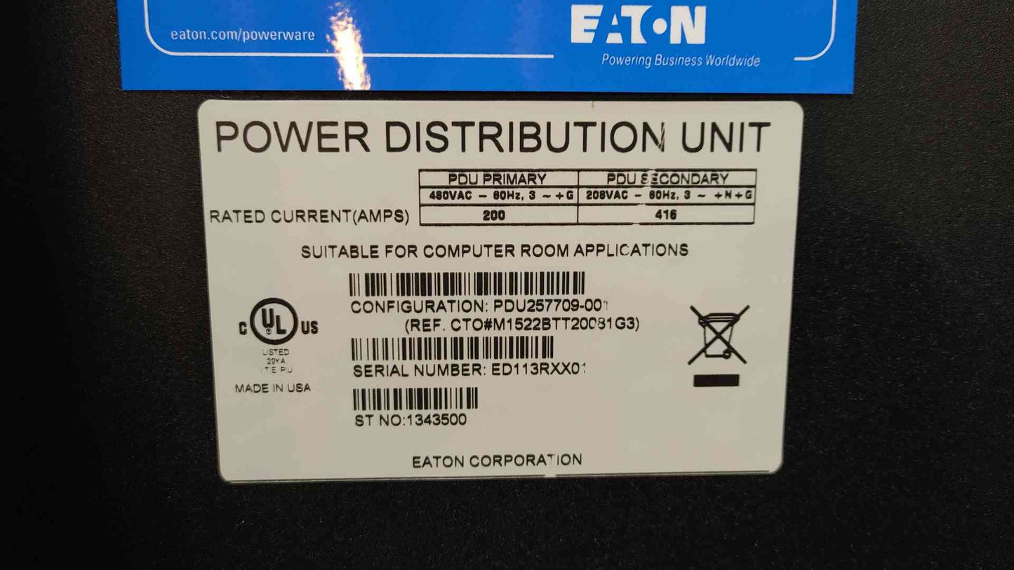 150KVA Eaton PDU 480V x 208/120V PDU257709-001 Power Distribution Unit (106314)