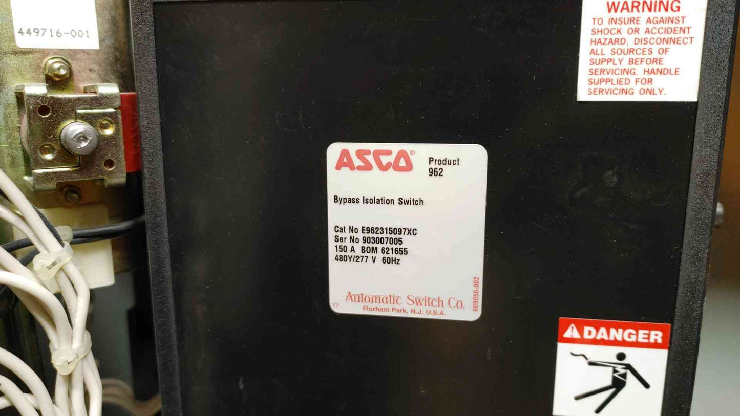 ASCO ATS Bypass Switch 150A 480/277V Z-5426 ATS 962 Series