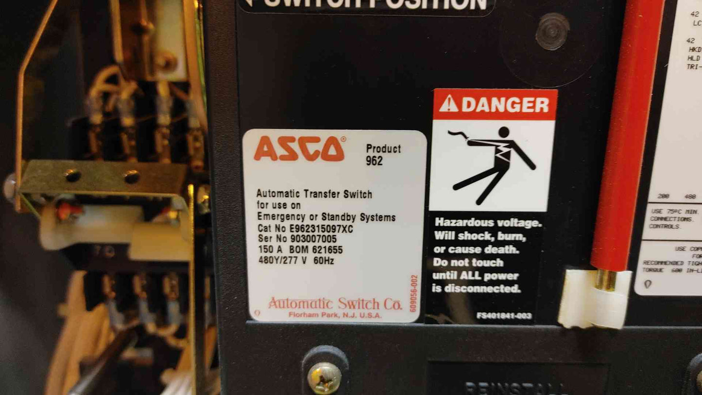 ASCO ATS Bypass Switch 150A 480/277V Z-5426 ATS 962 Series