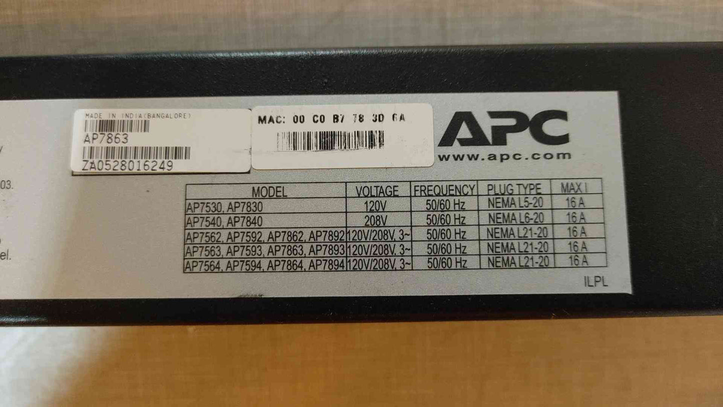 *Pickup Only* APC PDU 27 Port Strip 120/208V 3W 16A AP7863