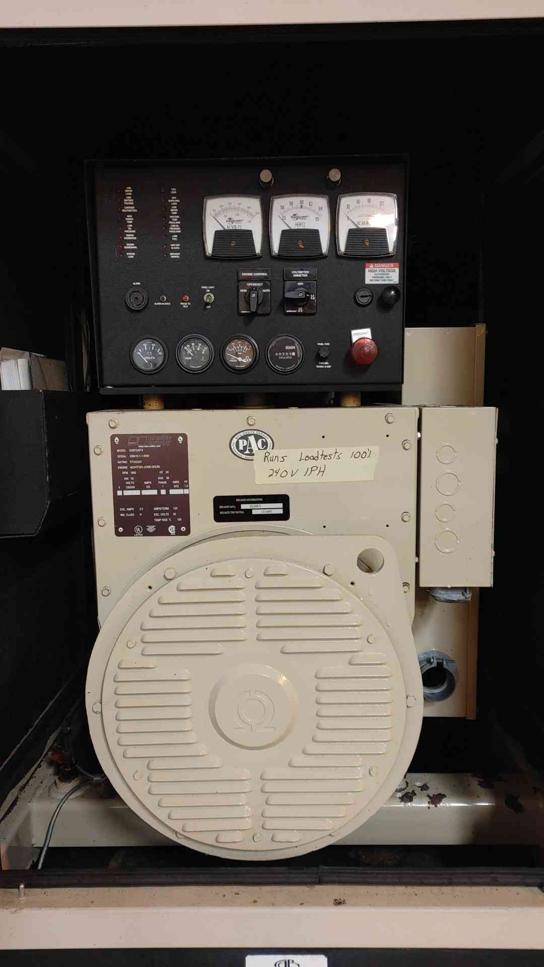 30KW MTU John Deere Diesel 4024 Generator 1PH 321Hrs D30FGJT4 TESTED