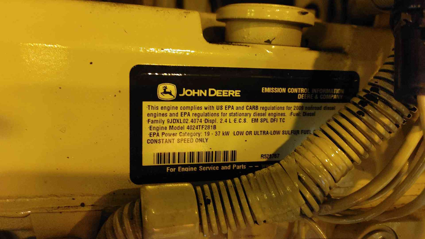30KW MTU John Deere Diesel 4024 Generator 1PH 321Hrs D30FGJT4 TESTED