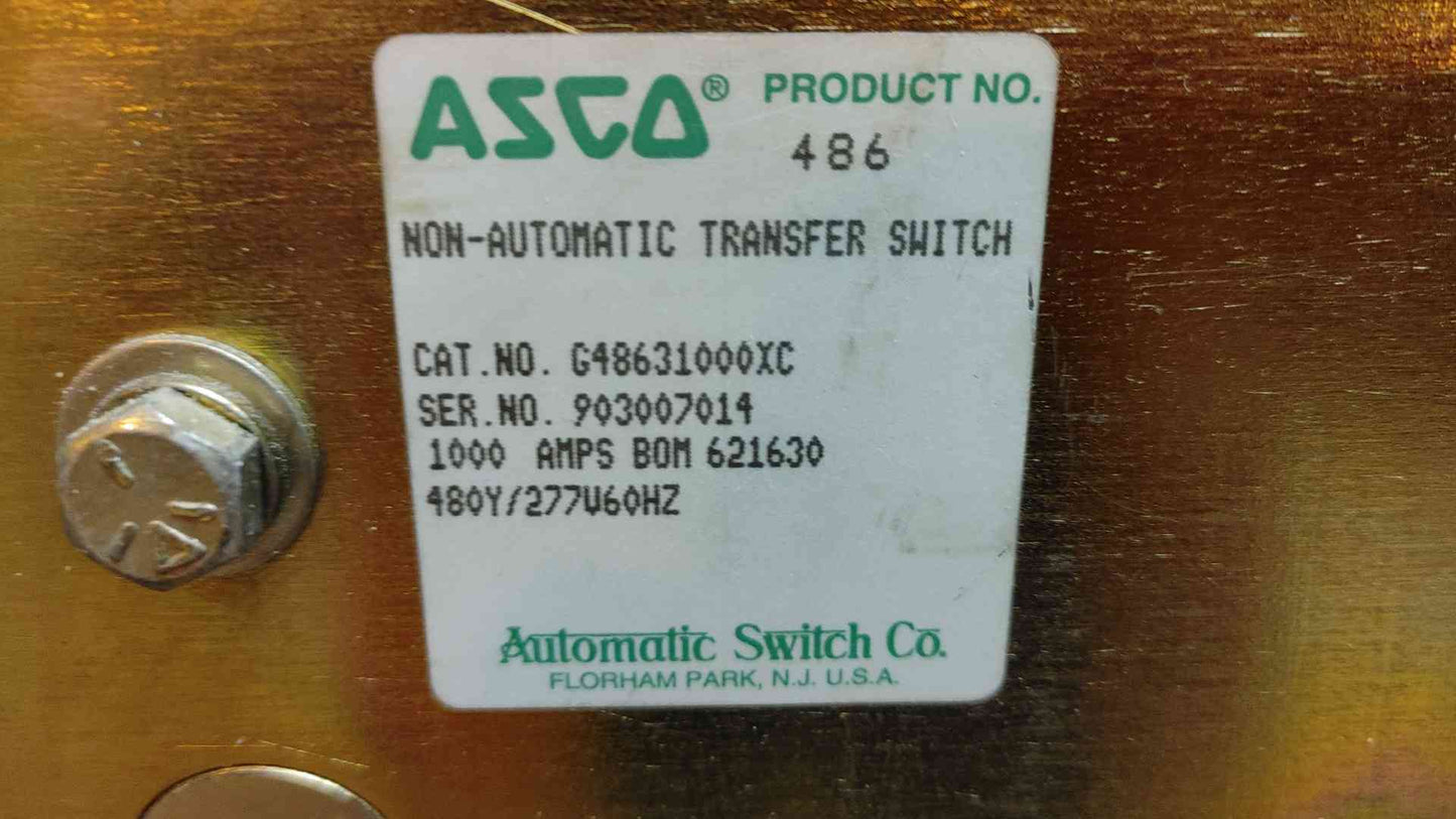 ASCO Non-Automatic Transfer Switch 1000A 480Y/277V G48631000XC