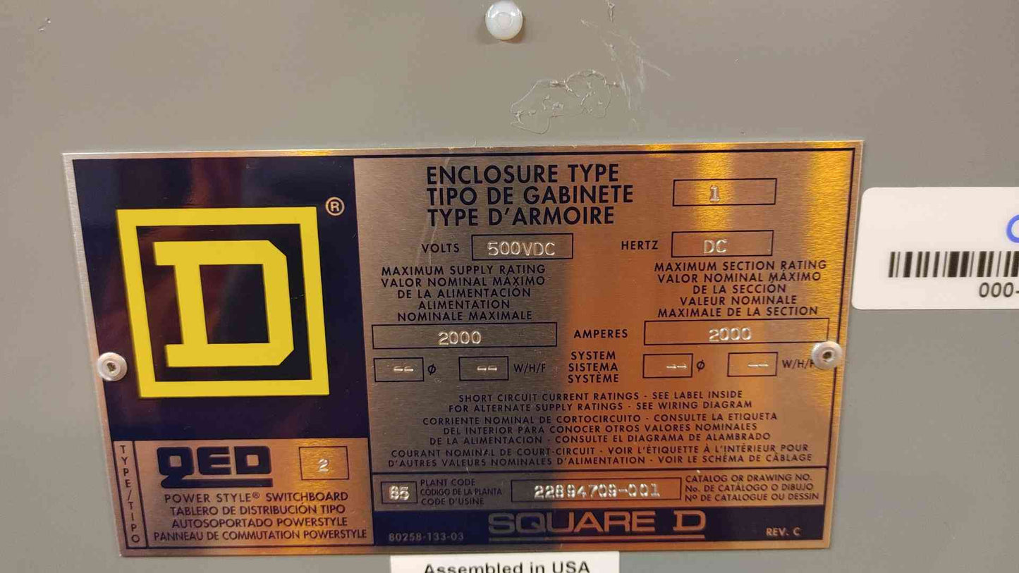 Square D QED Power Style Switchboard 2000A Disconnect PAF362000DC1226