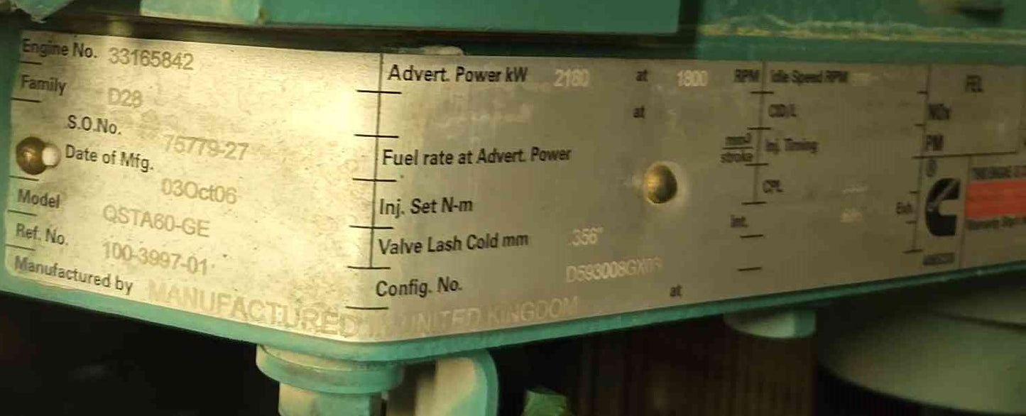 2MW 2000KW 2 Megawatt Cummins Diesel Generator 2000DQKAB 7200/12470v