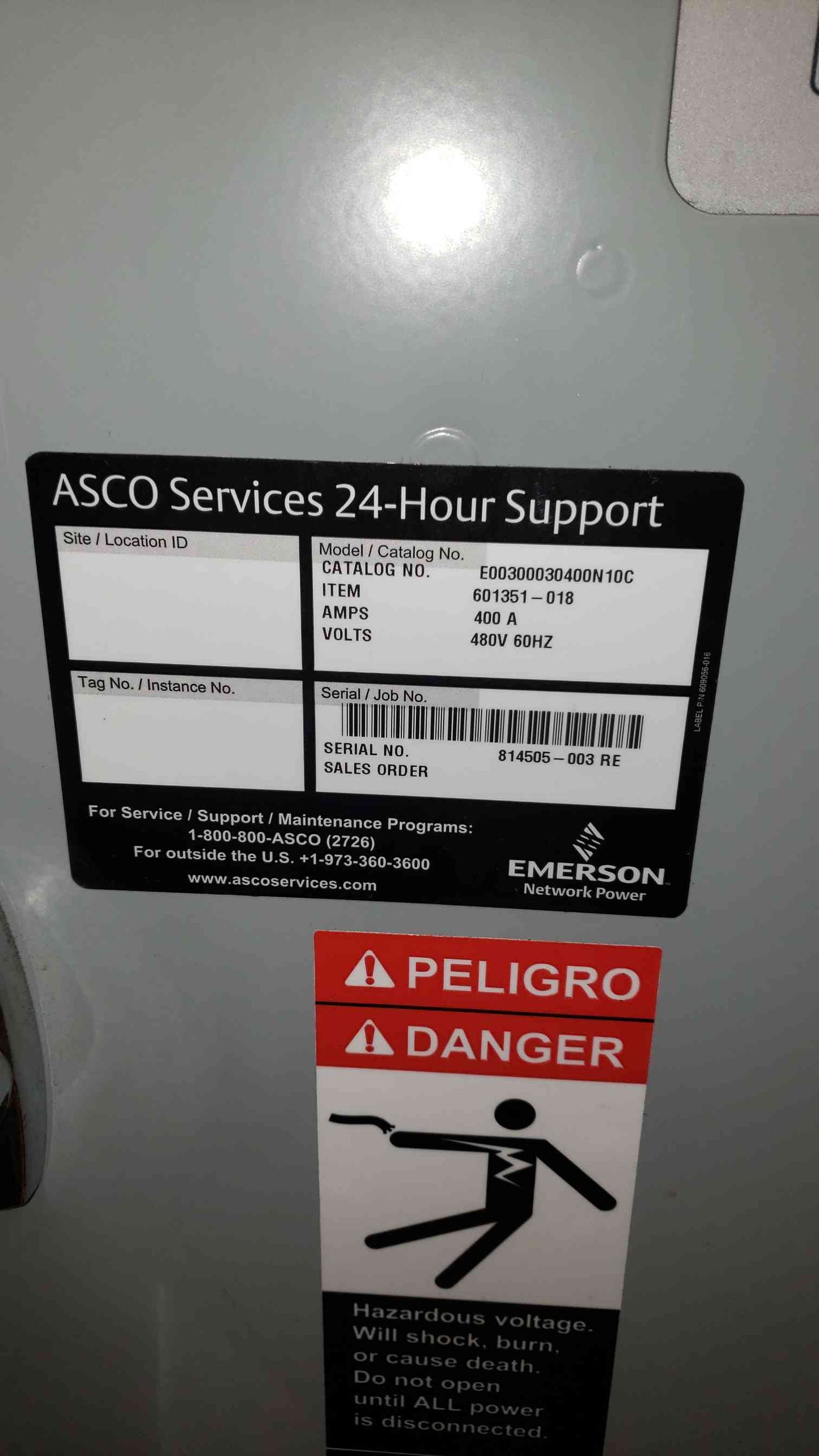 Emerson ASCO ATS 400A 480V E00300030400N10C (SKU: 107852)