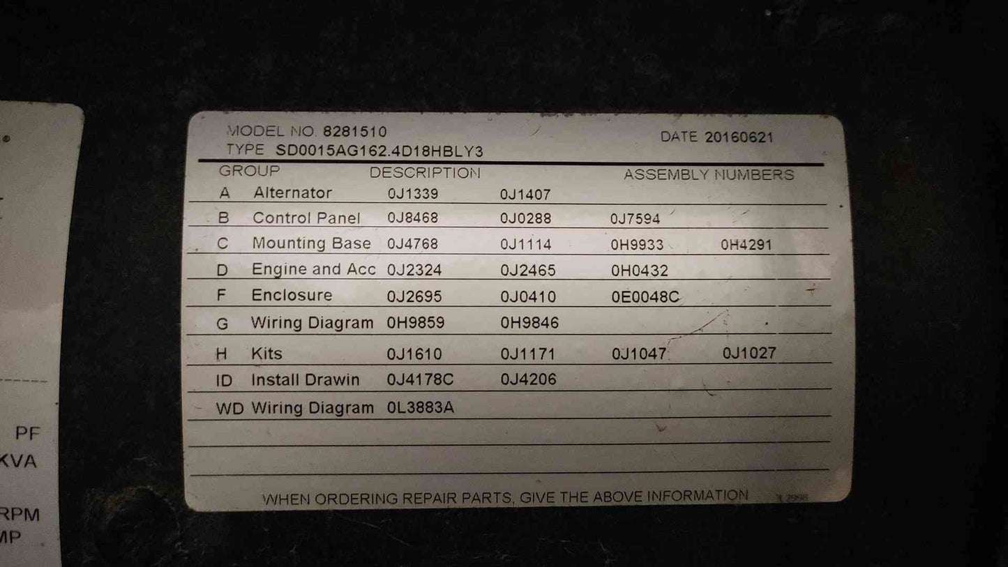 15KW Generac Diesel Generator Cummins A2400 2.3L Engine 1PH 334Hrs Diesel SD15 LOAD TESTED