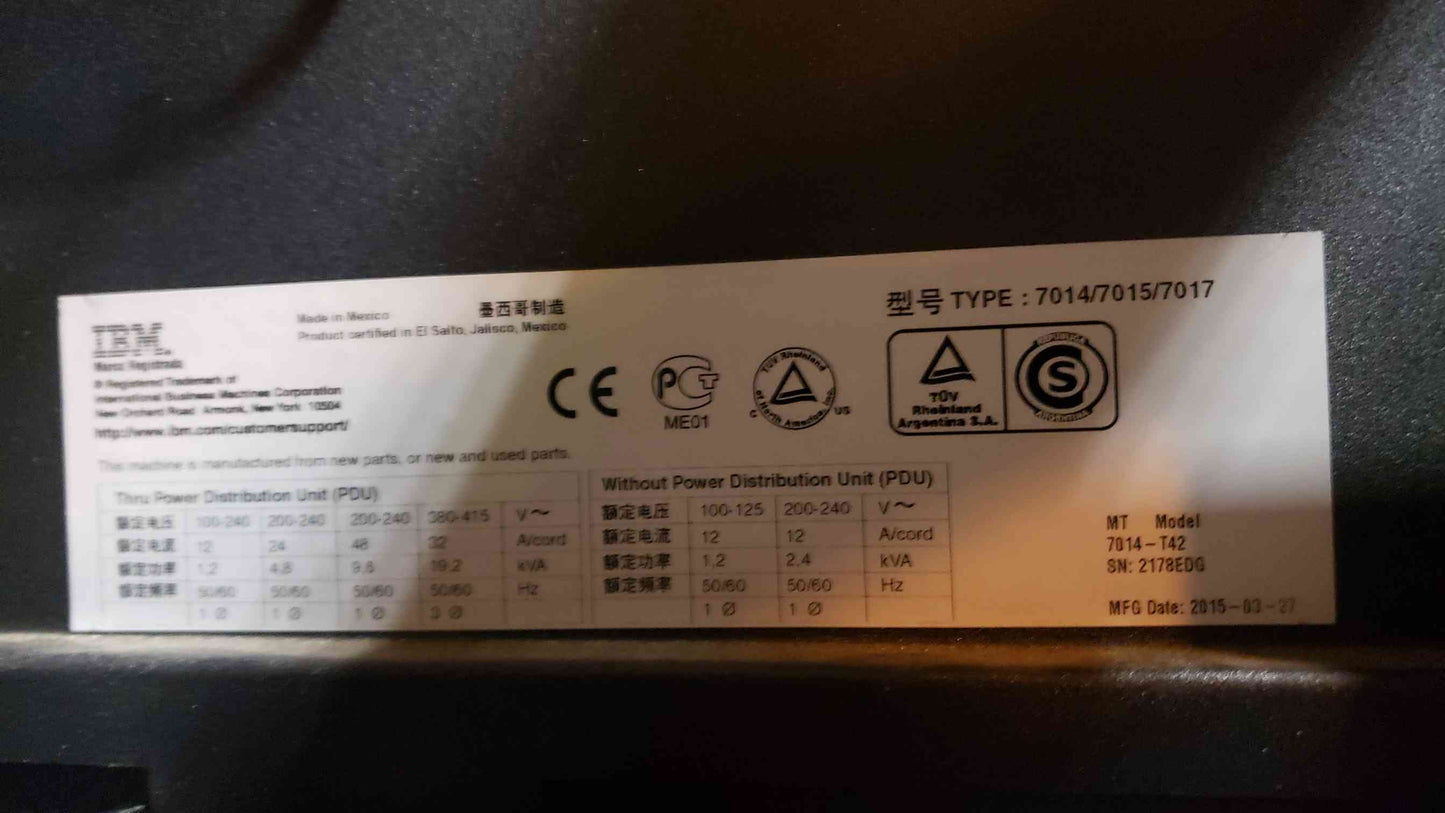 IBM Opticool Rolling Server Rack 7014-T42 Front Door Cooling 10KW R134 All Sides (108125)