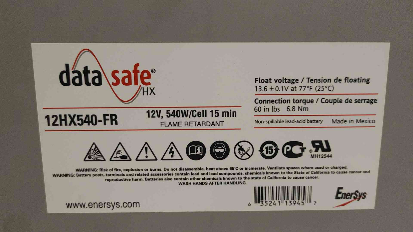 Data Safe Lead Acid Battery 12V 540W/Cell 12HX540-FR 2021 119 Amp GOOD TESTED