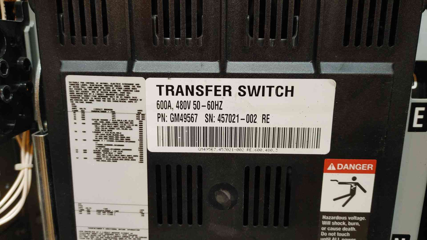 Kohler Power Transfer Switch ATS 600A 480V GM49567