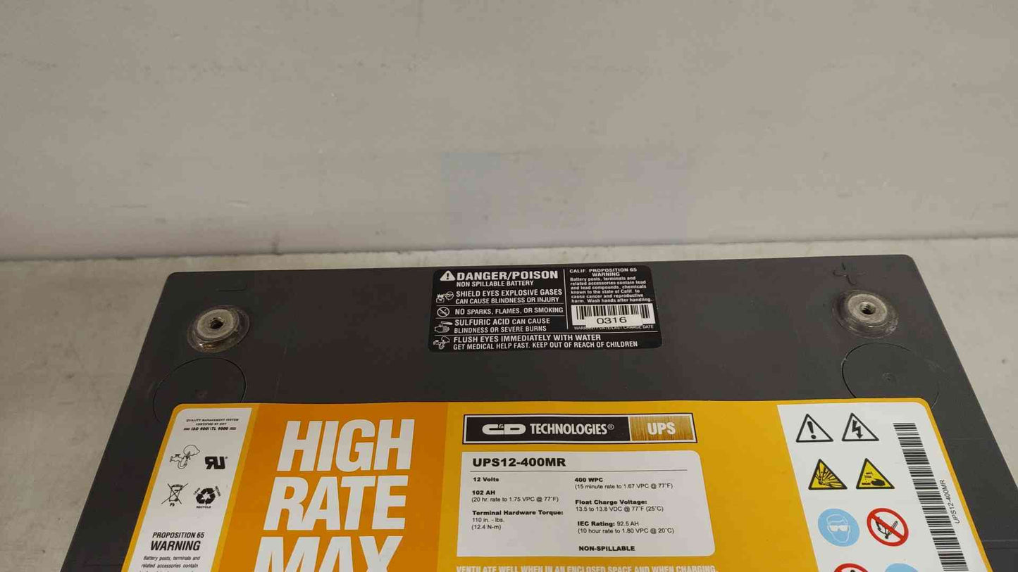 C&D High Rate Max Battery 12V 102AH 400W UPS12-400MR (108250)