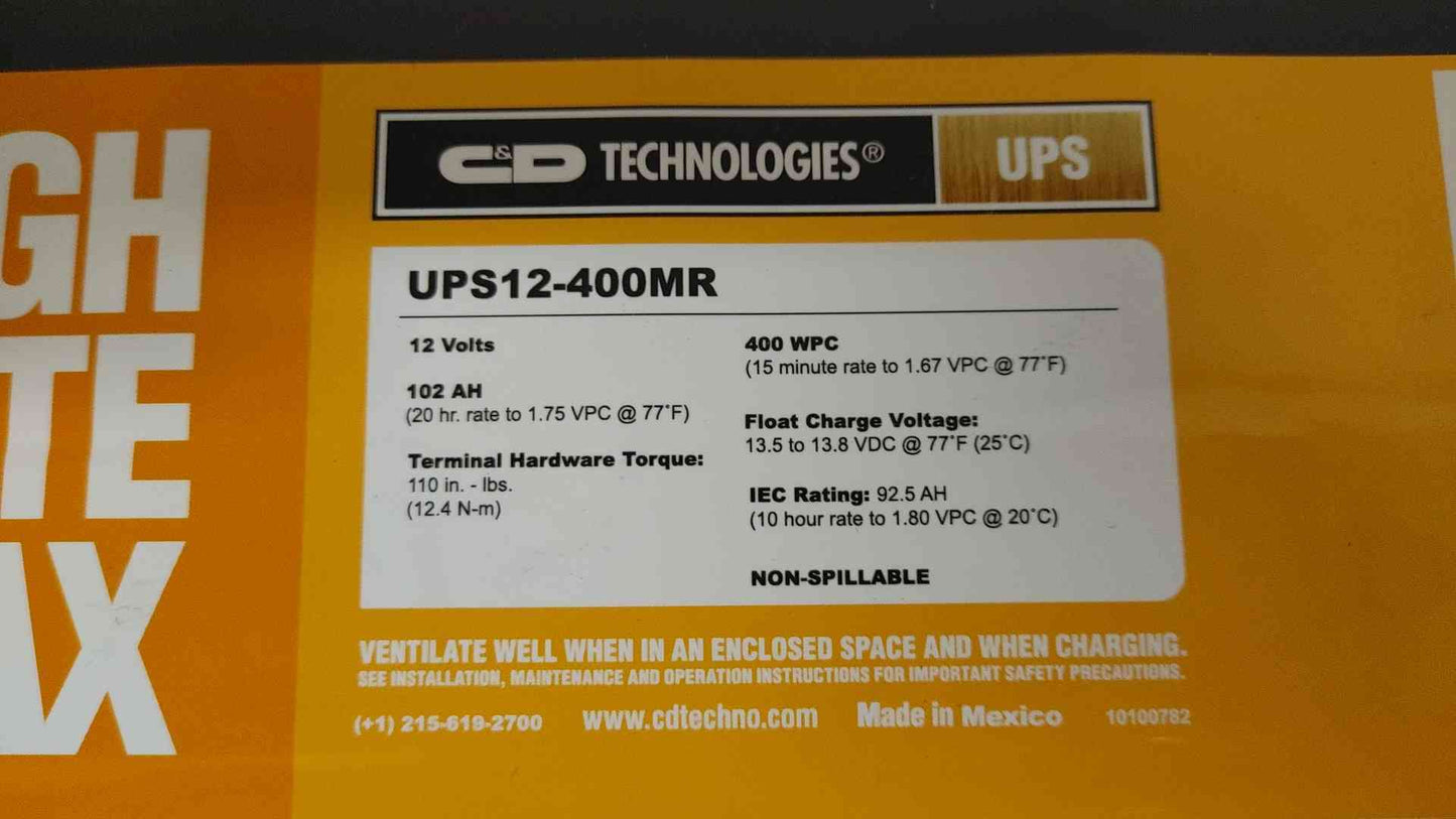 C&D High Rate Max Battery 12V 102AH 400W UPS12-400MR (108250)