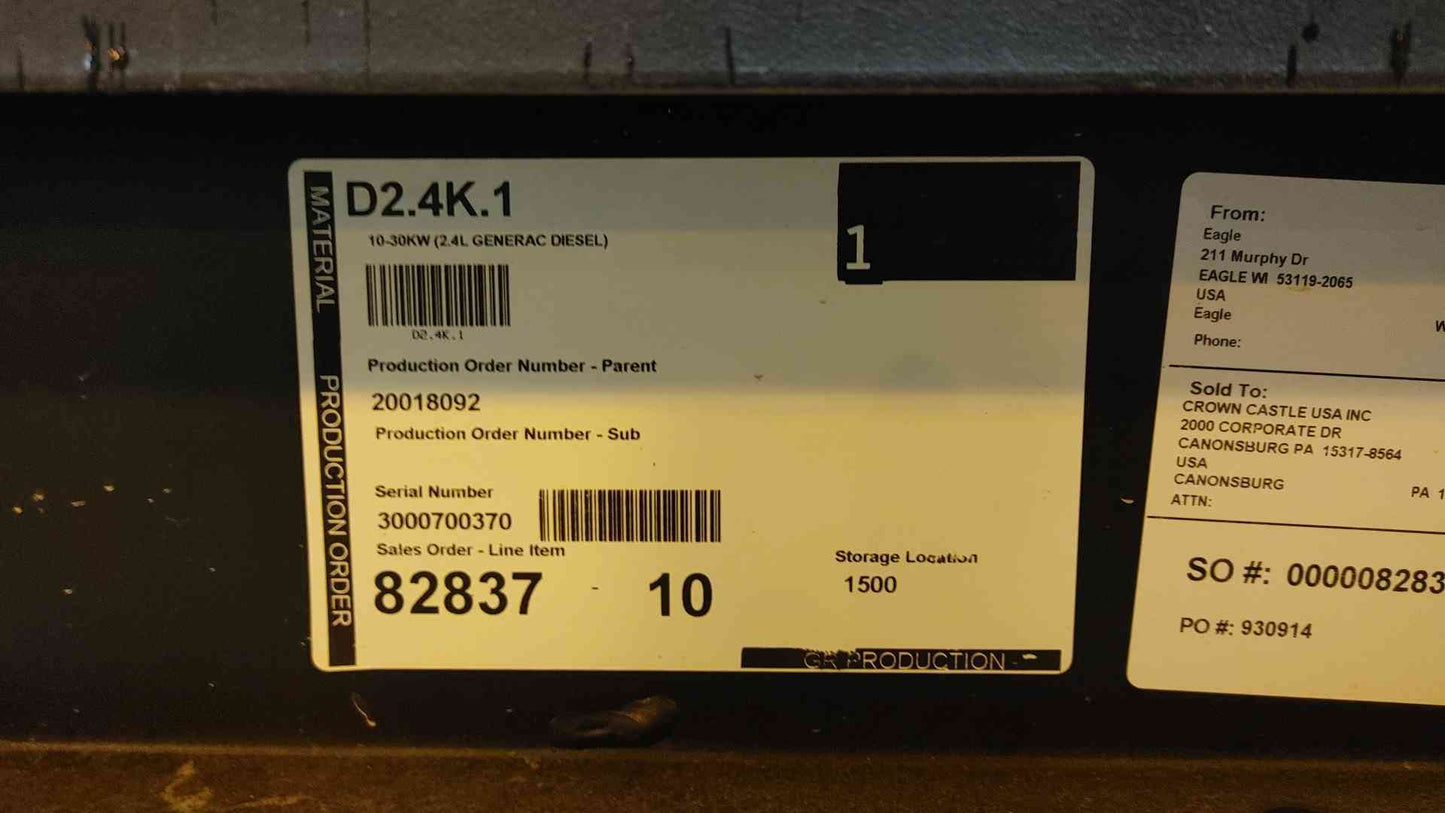 15KW Generac Generator 120/240V 1PH 177Hrs Diesel SD15 LOAD TESTED (108314)