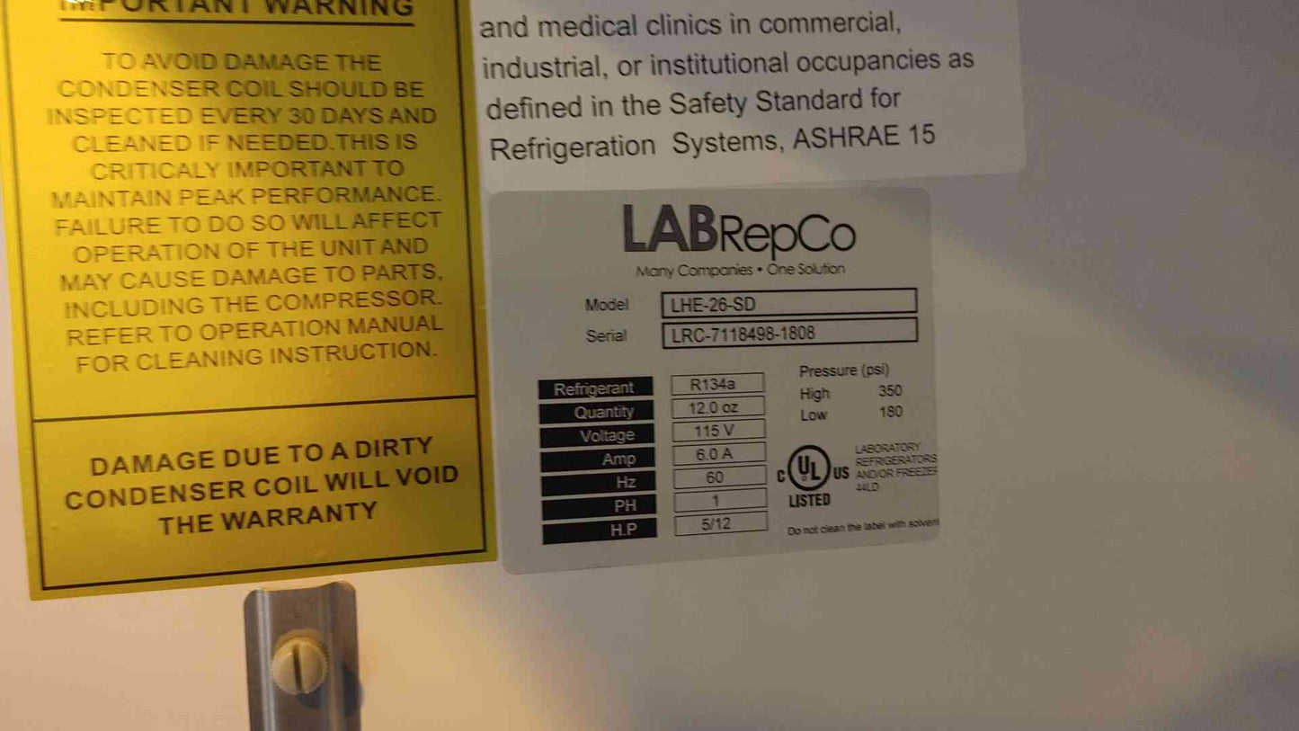 LabRepCo Refrigerator Ultra Elite 115V 6A 1PH 5/12HP R134A LHE-25-SD (108395)