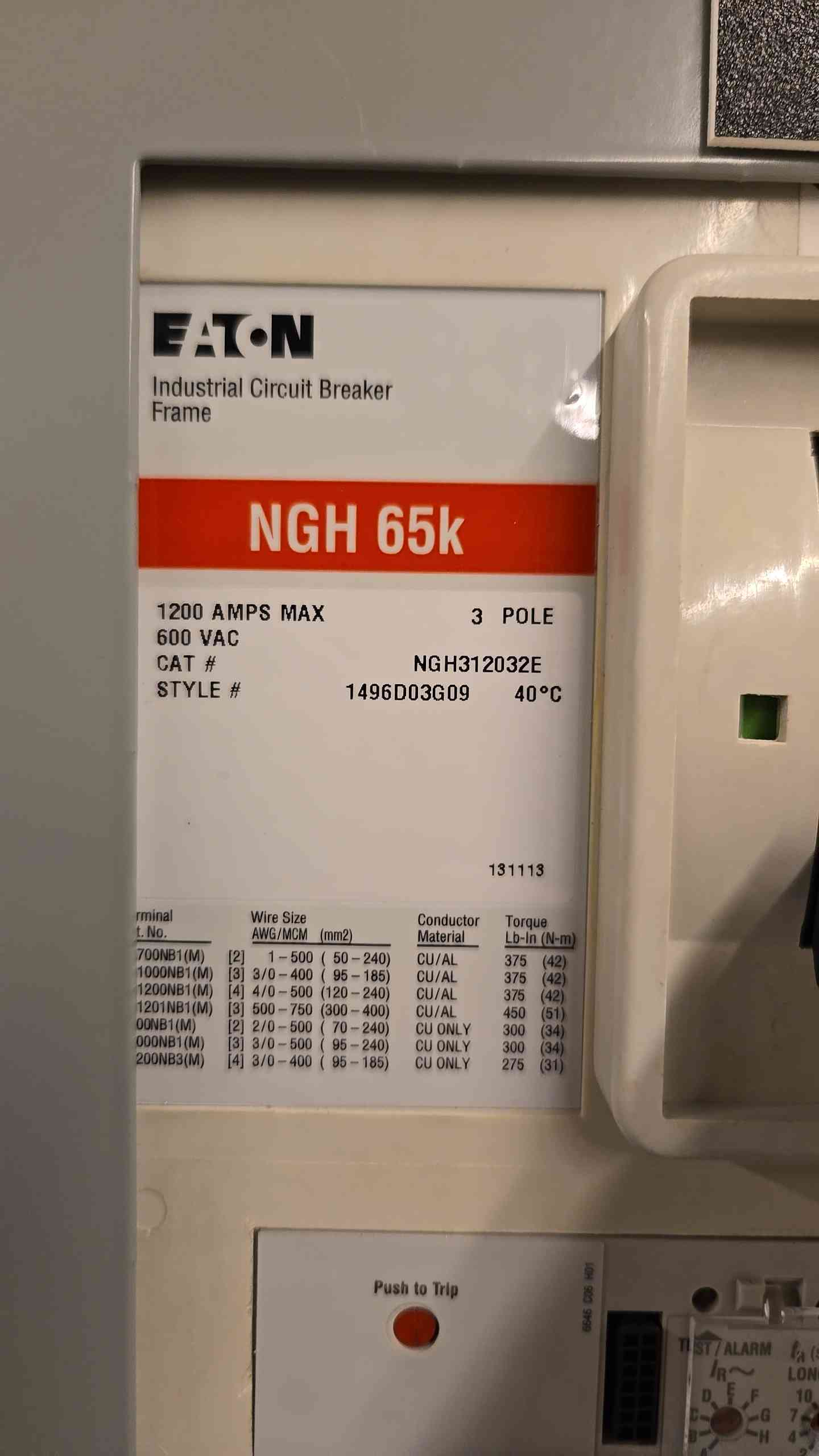 1200A Eaton Pow-R-line 480V Switchgear 3 Section 2 Mains Meter & 19 Breaker NGH65K NGH312032E