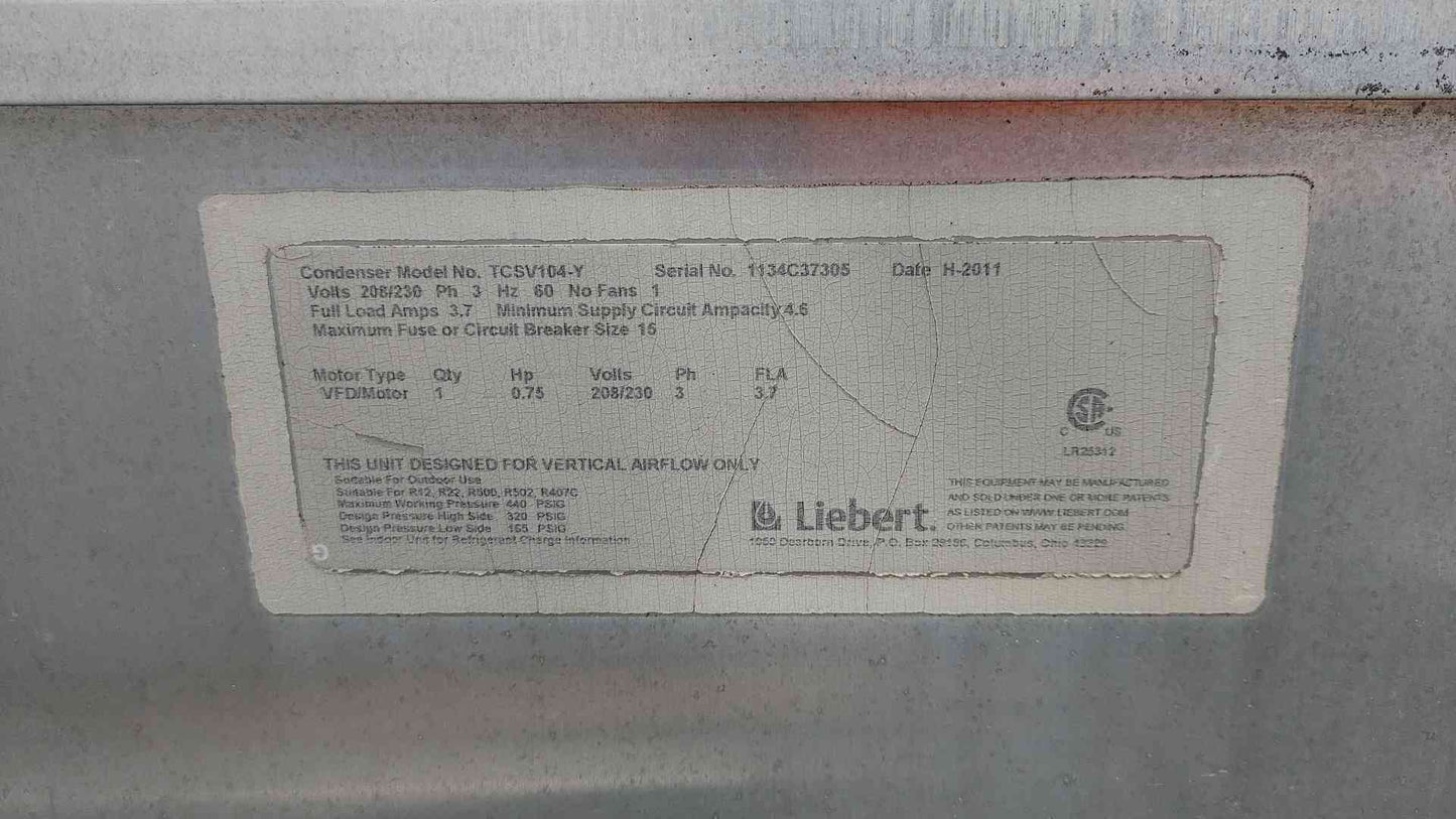 Liebert 1 Fan Condenser 208/230V 3PH .75HP TCSV104-Y Single Fan (108531)