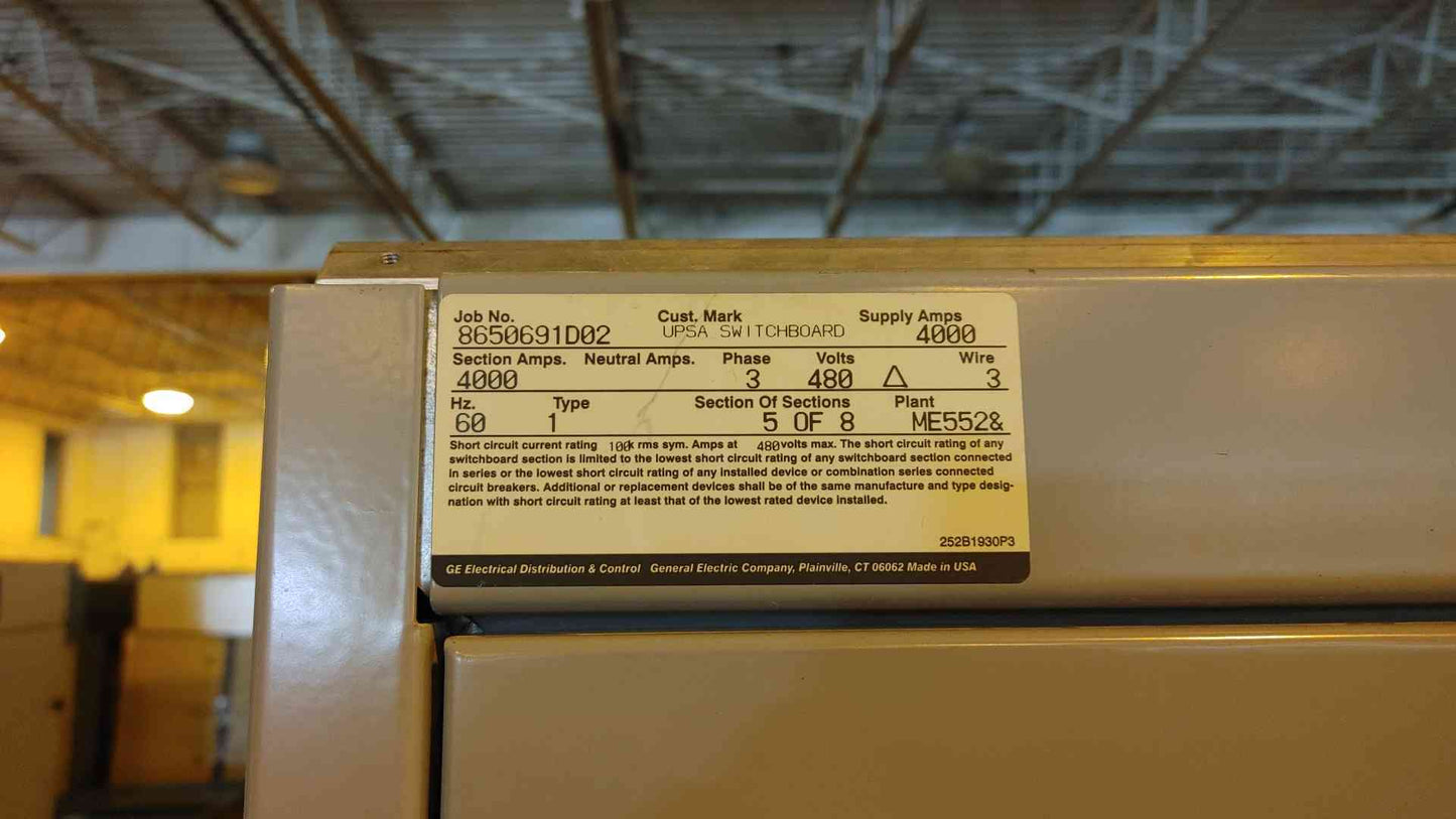 GE 8 Section Powerware Switchgear 3200A 4000A 3PH 480V 9 Mains, Tie, & Distribution (108470)