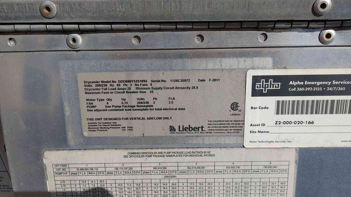 Liebert 8 Fan Dry Cooler 208/230V 3PH DDO880Y 2011 (108792)