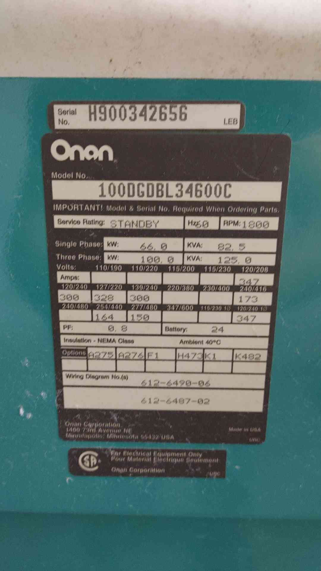 100KW Cummins 6BT 5.9 Onan 100DGDBL Diesel Generator Multi Phase 1467hrs LOAD TESTED (108789)