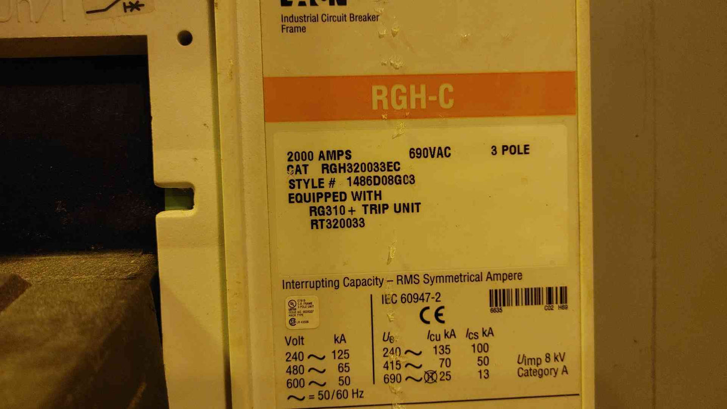 2000A Switchboard Cutler Hammer RGH-C RGH320033EC 208/120V S5 Series FC-III 2000A & 500A Breaker (108898)