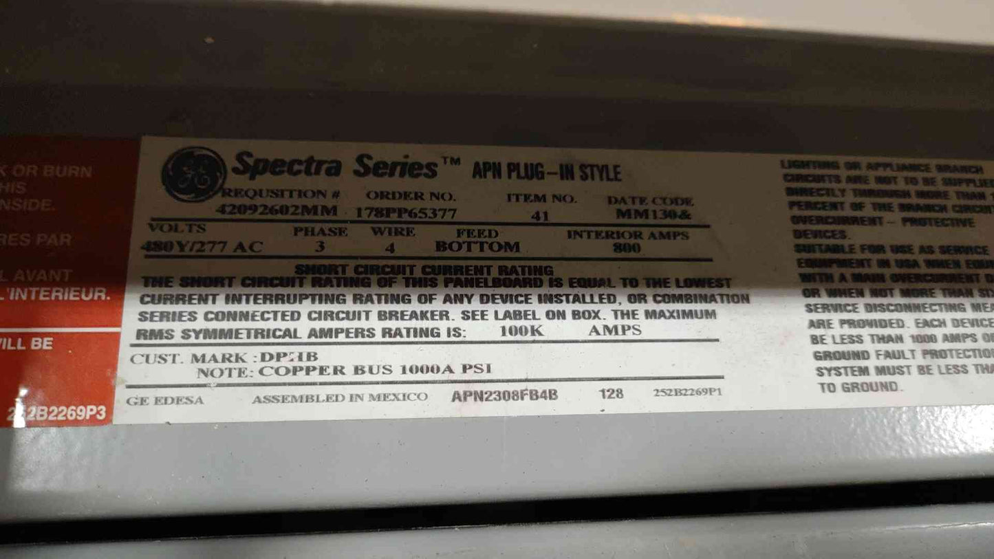 GE Spectra Panelboard 800 Amp 480V 3Ph 4 Wire 6 Breakers (108976)