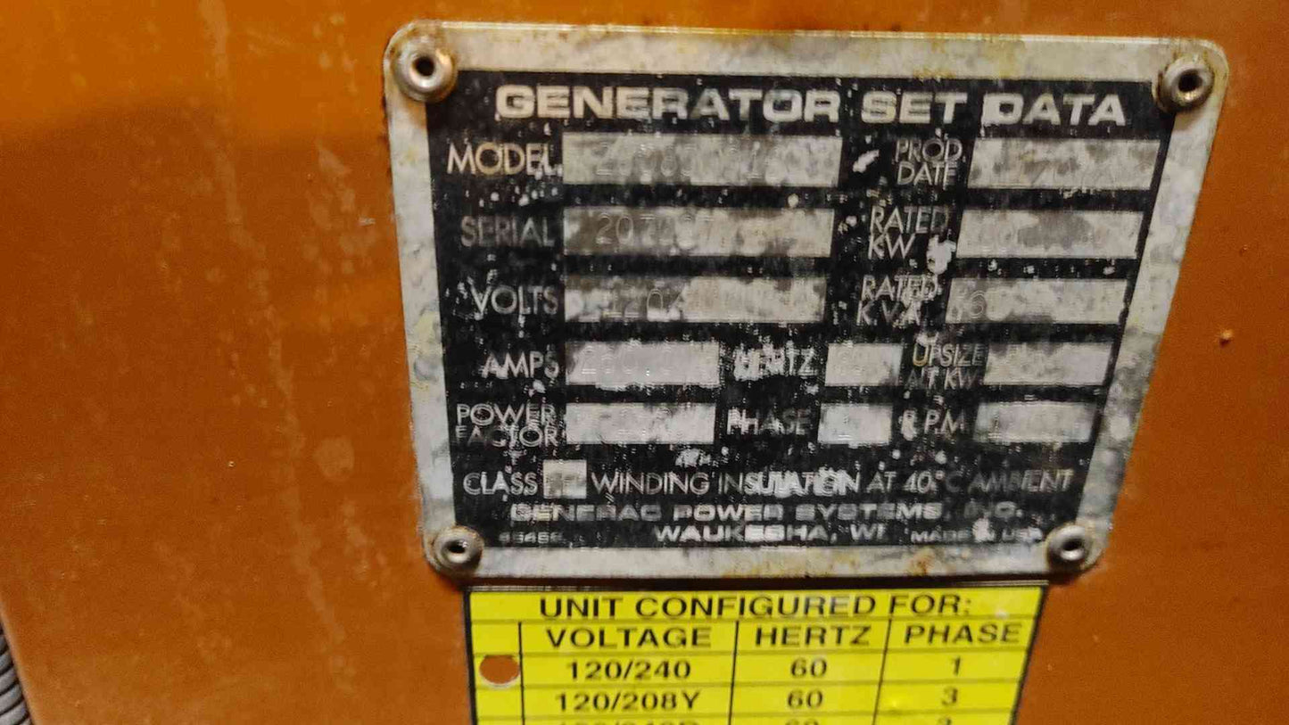 60KW Generac Mitsubishi Diesel Generator 1Ph 468 Hrs Tested/Fuel Pump Issues (109110)